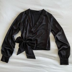 Black satin wrap top